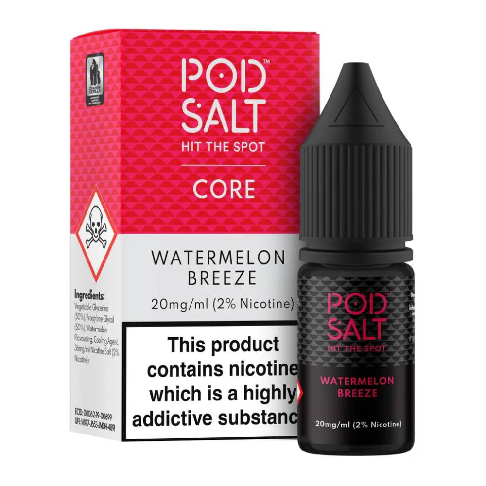 Pod Salt Core Nic Salts e liquids 10ml Box of 5 Watermelon Breeze 11mg