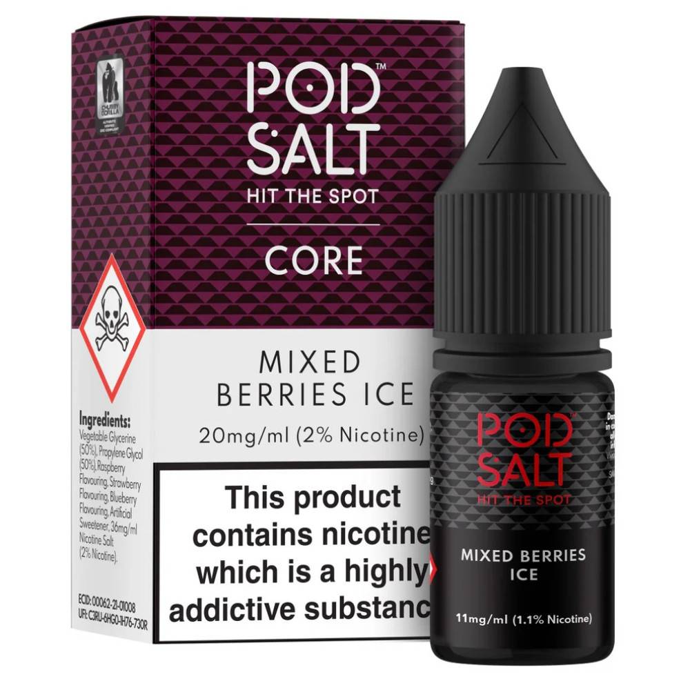 Pod Salt Core Nic Salts e liquids 10ml Box of 5 Mixed Berries Ice 11mg