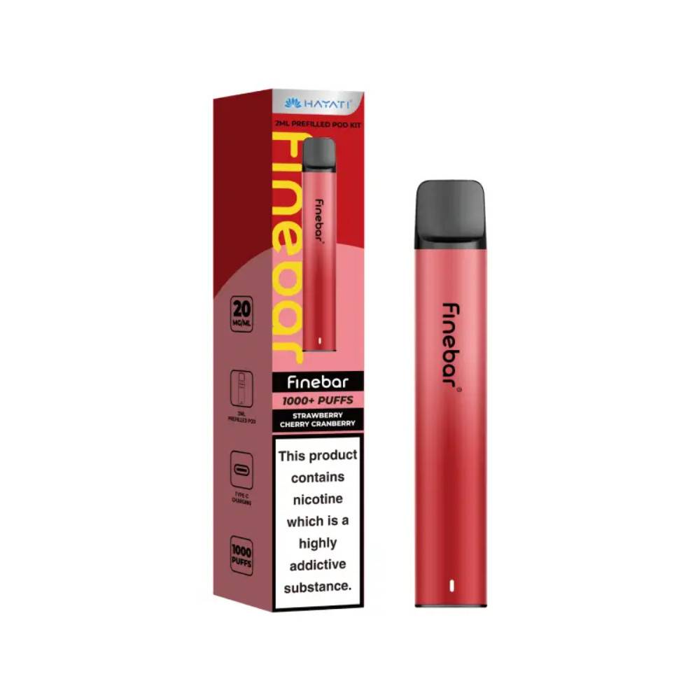 Hayati Finebar Prefilled Vape Kit Box of 10 Strawberry Cherry Cranberry