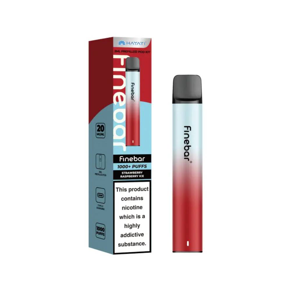 Hayati Finebar Prefilled Vape Kit Box of 10 Strawberry Raspberry Ice