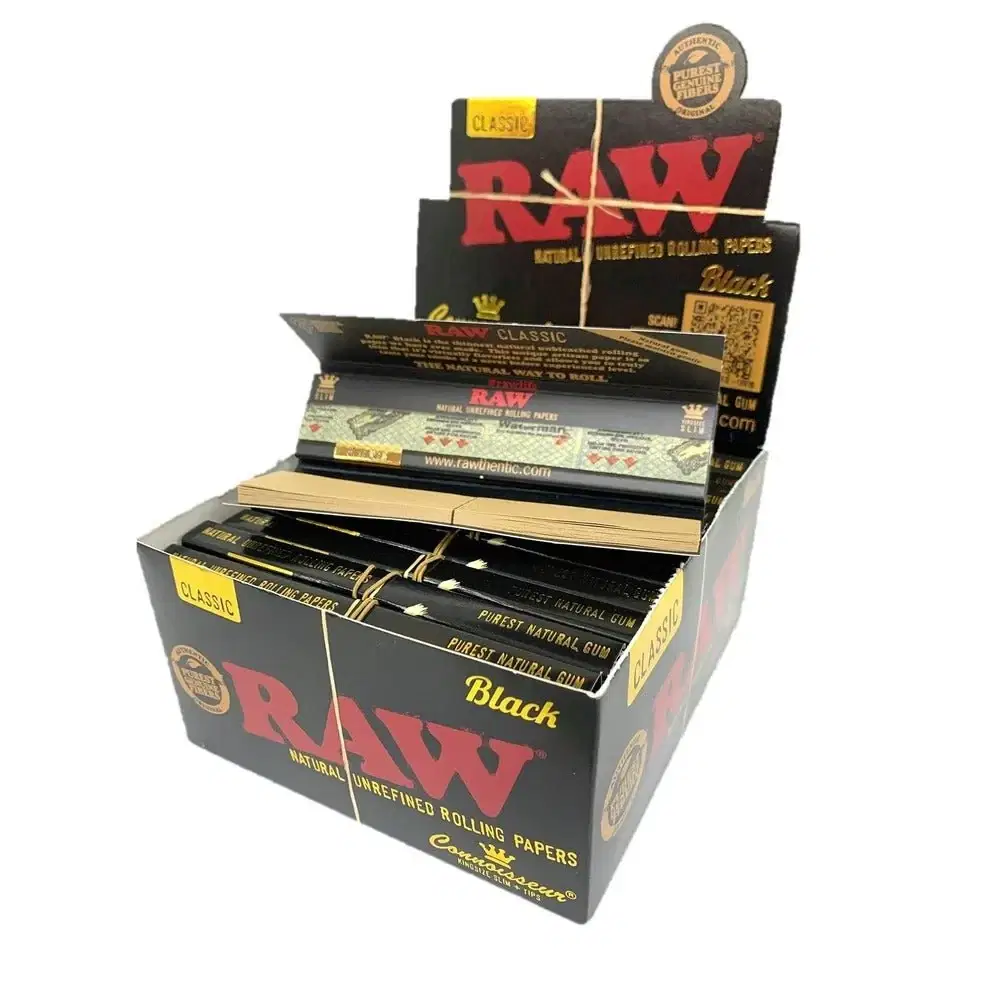 Raw Classic Natural Rolling Papers - Connoisseur King Size Slim + Tips - (Pack Of 24)