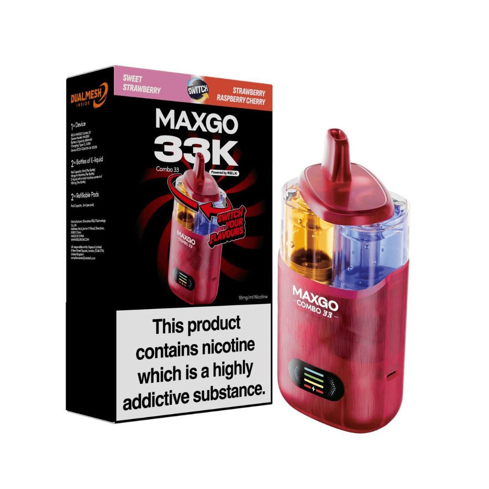 Maxgo 33k Prefilled Vape Kit Box of 3 Sweet Strawberry / Strawberry Raspberry Cherry