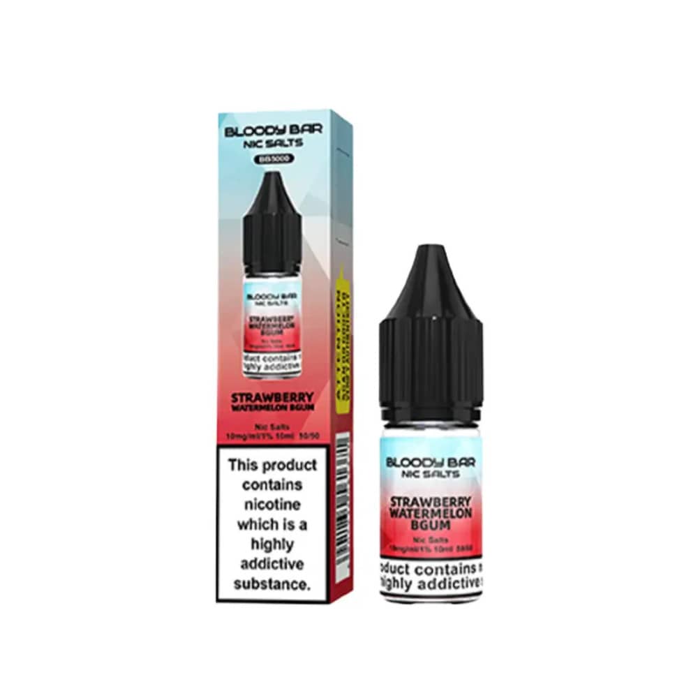 Bloody Bar Nic Salts e liquids 10ml Box of 10 Strawberry Watermelon Bgum 20mg