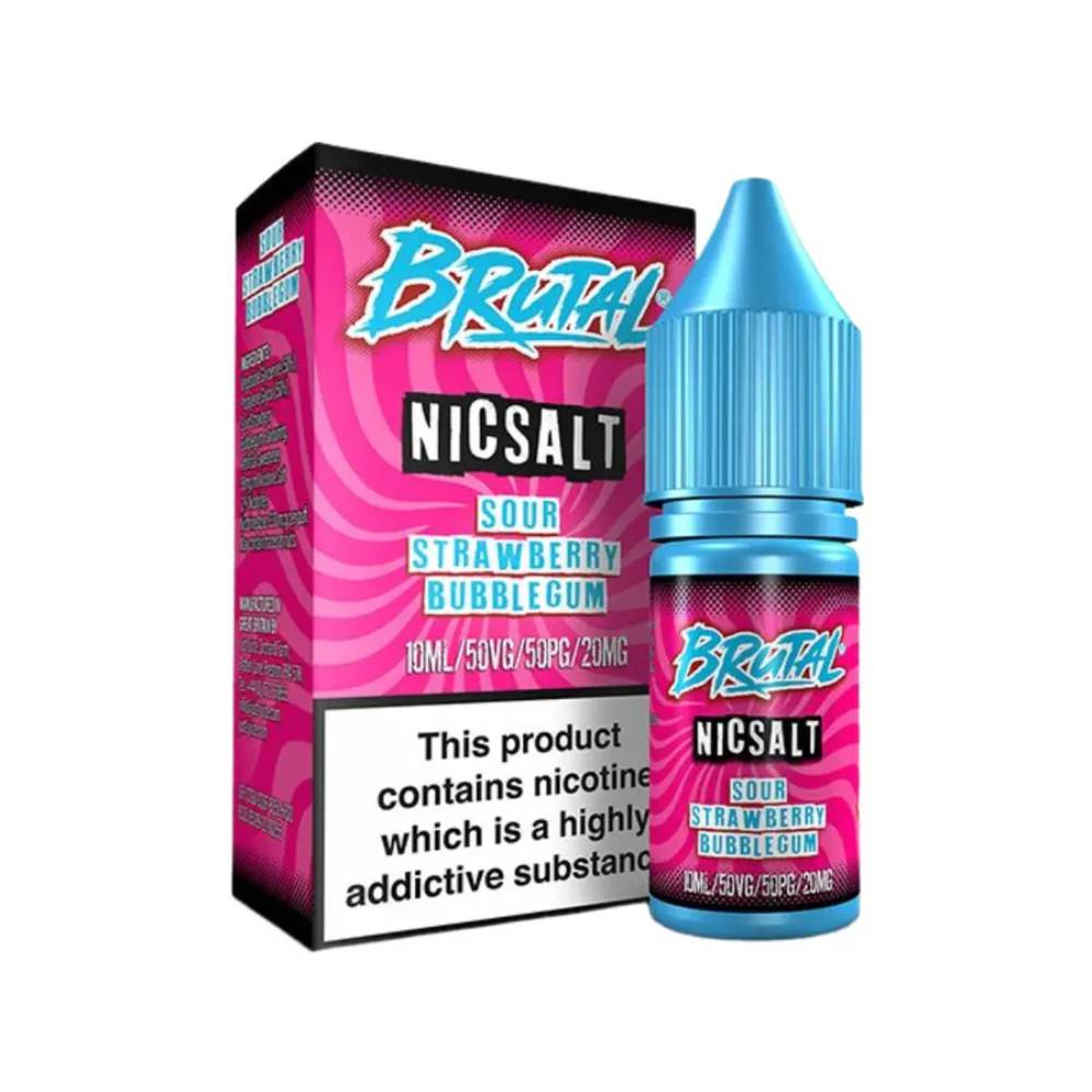 Just Juice Brutal Nic Salts e liquids 10ml Box of 5 Sour Strawberry Bubblegum 10mg