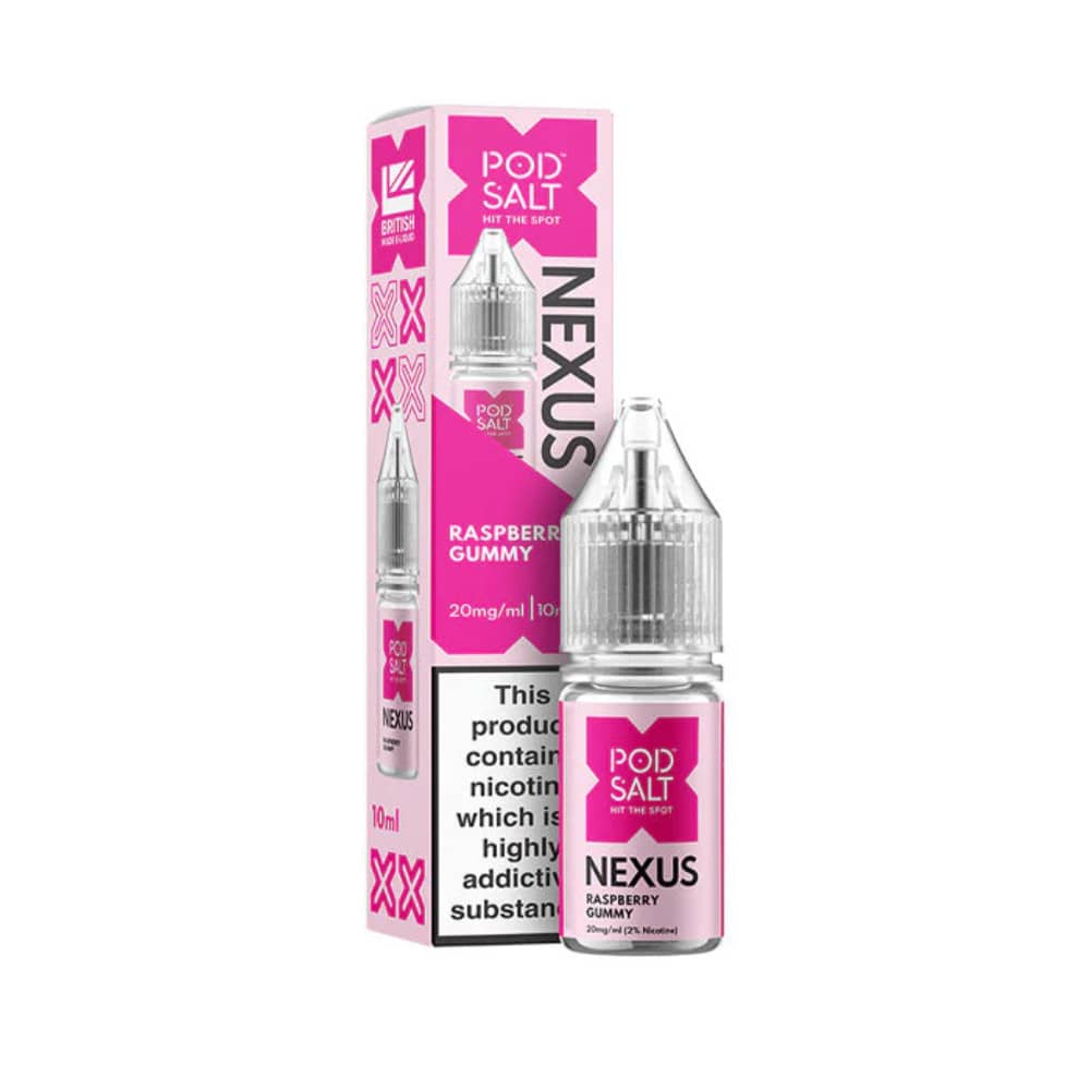 Pod Salt Nexus e liquids 10ml Box of 10 Raspberry Gummy Bear 10mg