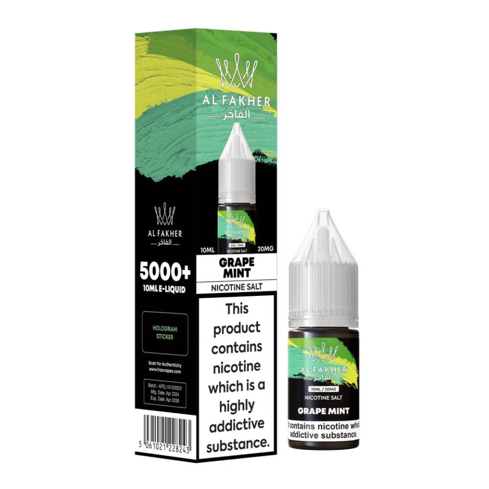 Al Fakher Nic Salts e liquids 10ml Box of 10 Grape Mint 10mg