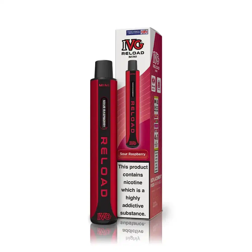 IVG Reload Mini 600 Vape Kit Box of 10 Sour Raspberry