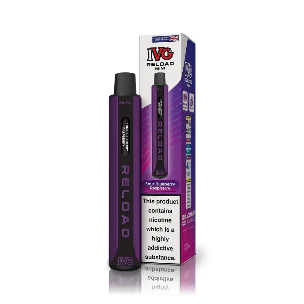IVG Reload Mini 600 Vape Kit Box of 10 Sour Blueberry Raspberry